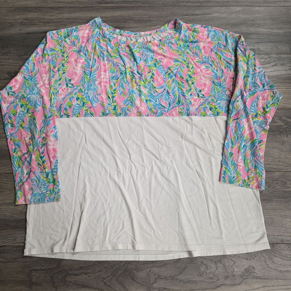 Lilly Pulitzer Finn Top Unicorn of the Sea XXL Long Sleeve Shirt Floral Mermaid